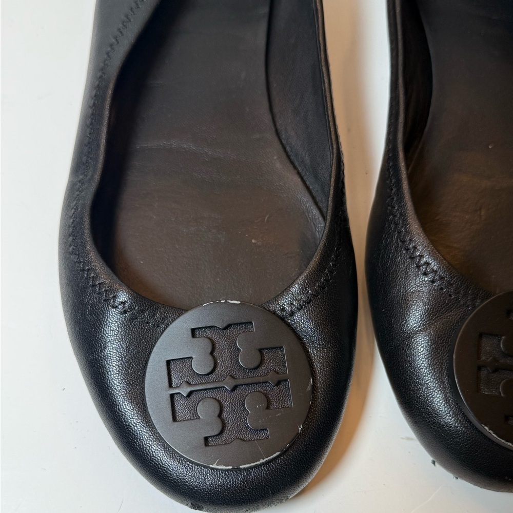Tory Burch Black Leather Ballet Flats Size 8 - Picture 2 of 7
